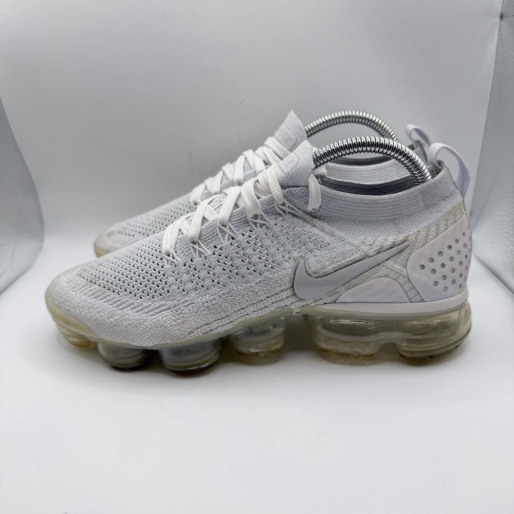 Nike Air Vapormax Flyknit 2 Triple White Vast Grey 942843-105 Women's Size 8.5